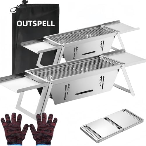 Small Protable Charcoal Grill Outdoor: BBQ MINI Foldable Carbon Griller for camping (2 pack)