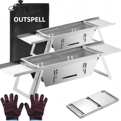 Small Protable Charcoal Grill Outdoor: BBQ MINI Foldable Carbon Griller for camping (2 pack)
