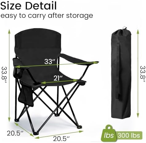 Camping Chair 2 Pack Portable Folding Chair, Supports 300lbs, Black
