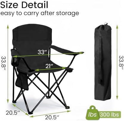 Camping Chair 2 Pack Portable Folding Chair, Supports 300lbs, Lightweight Stable Outdoor Chair for Camping Hiking Fishing Beach Travel Picnic, Compact Collapsible Camping Seat, Classic Black