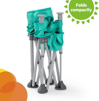 Bright Starts Pop 'N Sit Portable Booster, Indoor/Outdoor Use, Floor Seat with Feeding Tray, Teal, 6 Mos - 3 Yrs