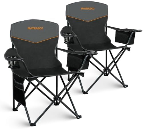 Outdoor Folding Camping Chairs 2 Pack, 350 lbs Capacity, Black