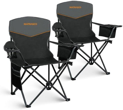 Outdoor Folding Camping Chairs 2 Pack, 350 lbs Capacity, Black