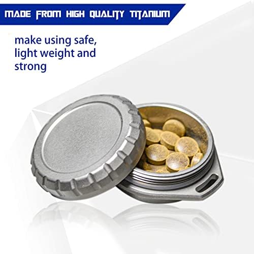 Titanium Waterproof Pill Case Travel Pill Organizer Bottle EDC Capsule Container Portable Pocket Metal Box with Chain for Camping, Hiking, Fishing, Magnetic Polishing