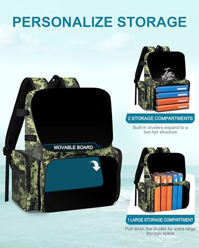 HXLGMD Fishing Backpack with Rod Holders, 43L Large Water Resistant Tackle Bag Storage Gear and Equipment with Cooler for Men Fishing, Camping, Hiking, Green