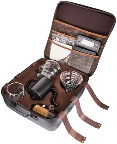 SOTECH Pour Over Coffee Maker Set, Coffee Kettle Scale, Pour Over Coffee Dripper, Bean Grinder, Glass Server, Drip Cup, Filter Paper, All in 1, Traveling Camping Hiking