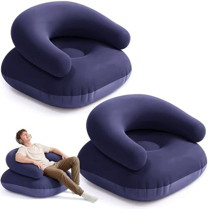 Novabright 2 Pcs Inflatable Chairs for Adults Blow Up Games Chairs Folding Portable Flocking Inflatable Sofa for Living Room Learning Camping Party (Navy Blue)