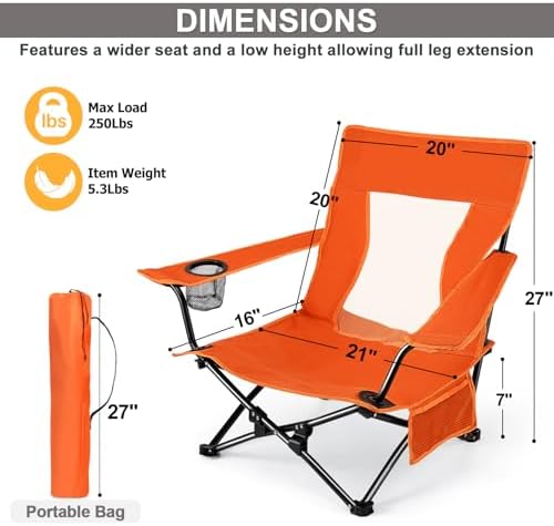 Joyfair Beach Camping Chair (2 Pack), Folding Chair for Adults (Orange)