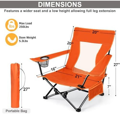 Joyfair Beach Camping Chair (2 Pack), Folding Chair for Adults (Orange)