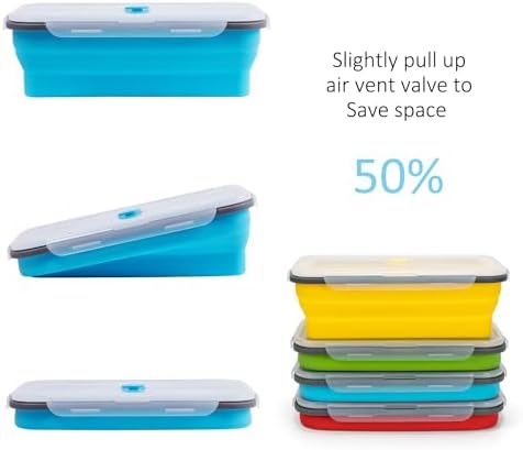 Extra Large Collapsible Food Storage Containers with Lid & Air Vent, 81 oz, 4 Pack, XXL Collapsible Marinade Container BBQ Prep Foldable Silicone Containers, Microwave Freezer Dishwasher Safe