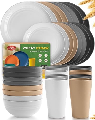 Teivio 32-Piece Plates and Bowls Sets for 8, Vintage Kitche Dinnerware Set