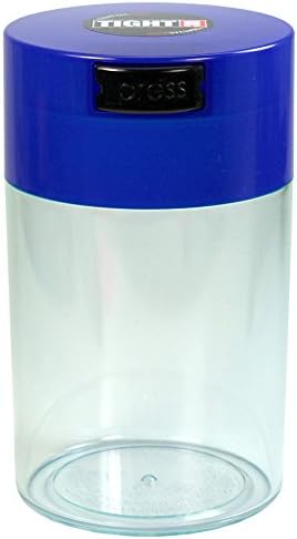 Tightvac - 1 oz to 6 ounce Vacuum Sealed Storage Container - Dark Blue Cap & Clear Body