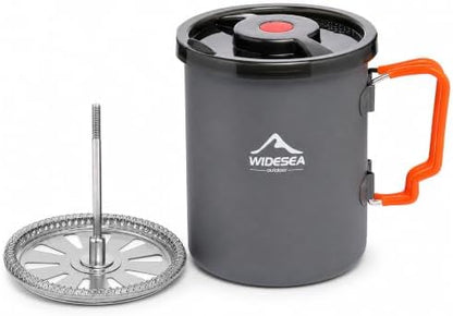 widesea Camping Coffee Pot 750ML, French Press Coffee Maker,Lightweight Backpacking Pot with Collapsible Handle For Camping,Hiking,Fire Cooking