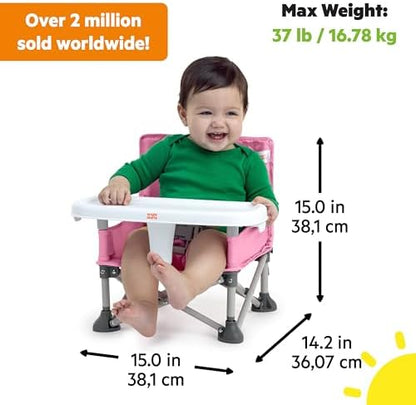 Bright Starts Pop 'N Sit Portable Booster, Indoor/Outdoor Use, Floor Seat with Feeding Tray, Pink, 6 Mos - 3 Yrs