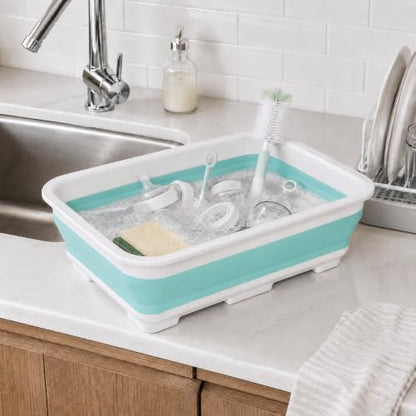 Goderewild Collapsible Dish Pan, 10L (2.6 Gal) Foldable Sink Tub, Mint
