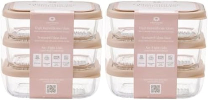 Glass Food Storage Containers with Lids — 12 Piece — 17.6 oz Glass with BPA-Free Leak Resistant Stackable Lids — Microwave, Oven & Dishwasher Safe — Ideal for Meal Prep & More - Cashew Cream