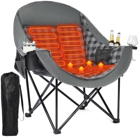 Heated Oversized Camping Chair - Heavy Duty Padded Comfy Warm Outdoor Chair