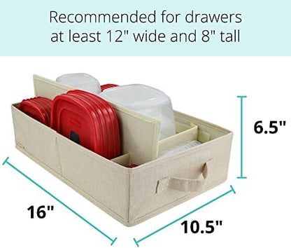 Food Storage Container Organizer 2pc - Lid Organizer Box - Adjustable Kitchen Organizing Box - Compatible with Tupperware Glad Rubbermaid Ziploc Containers - Drawers and Cabinet Organization (2)