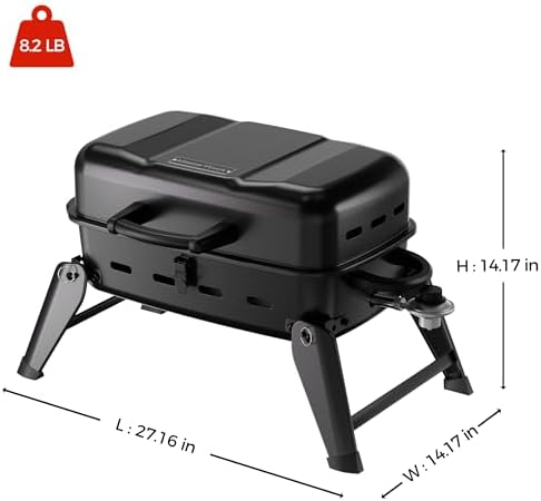 MASTER COOK 10,000 BTU Portable Gas Grill, Outdoor Compact Tabletop BBQ Small Propane Grill with Foldable Legs for RV, Hiking, Camping, Patio, Tailgating