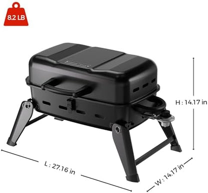 MASTER COOK 10,000 BTU Portable Gas Grill, Outdoor Compact Tabletop BBQ Small Propane Grill with Foldable Legs for RV, Hiking, Camping, Patio, Tailgating