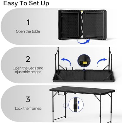 VSOAEIL 4 FT Folding Table 2 Pack Plastic Foldable Table Adjustable Height