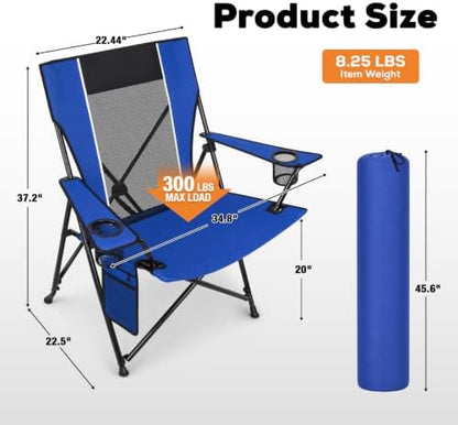 Romswi Oversized Portable Folding Camping Chair for Adults, Heavy Duty Outdoor Sports Chair with Dual Cup Holders, Side Pocket and Carry Bag, for Lawn, Beach, Fishing, Picnic and Tailgating,Blue