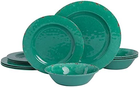 Gibson Home Mauna Melamine Dinnerware Set, Service for 4 (12pcs), Green