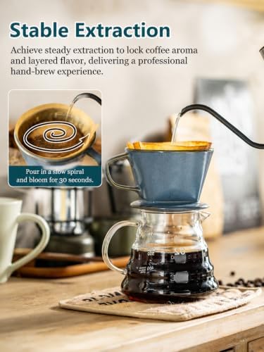 Gomakren Pour Over Coffee Maker Ceramic Coffee Dripper, 3 Hole Cone Brewer