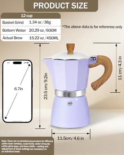 Coffee Maker Stovetop Espresso Maker 12 Cup Aluminum Moka Pot Percolator 20oz 600ml Easy Brewing for Electric Ceramic Stoves Home Camping Italian Cuban Café Classic Purple