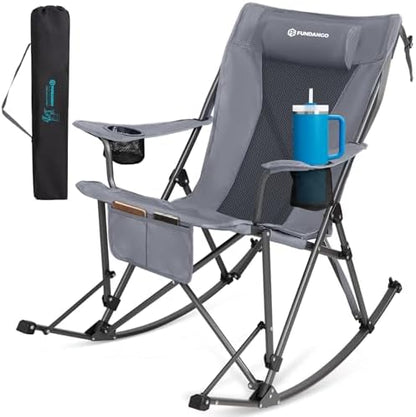 FUNDANGO Rocking Camping Chair for Adults, 440Lbs Lawn Chairs for Outdoor
