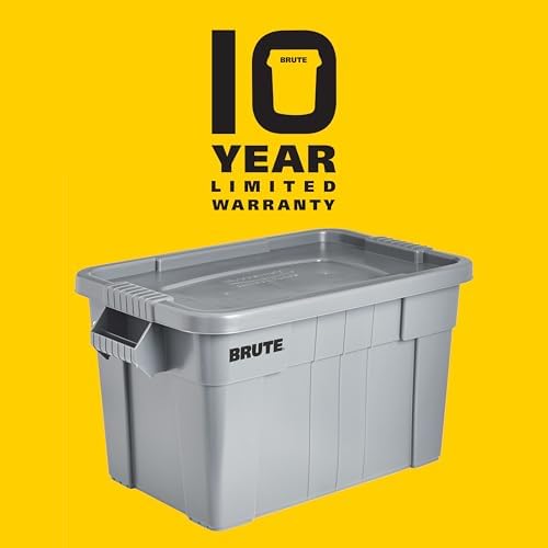 Rubbermaid Commercial Products BRUTE Tote Storage Bin with Lid, 20-Gallon, Gray, Rugged/Reusable Boxes for Garage/Moving/Camping/Basement Storage/Kitchen/Warehouse/Outdoor, Pack of 1