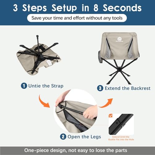 Raynesys Portable Swivel Camping Chair, 8 Seconds Quick Setup Easy Carry