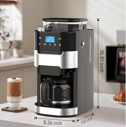 Electactic 10-Cup Drip Coffee Maker Machine with Built In Grinder
