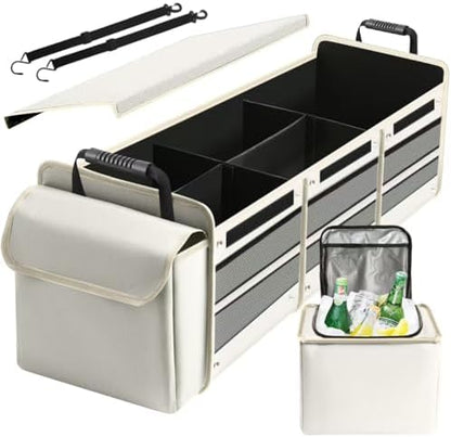 Car Trunk Organizer, Sturdy Storage with Insulated Leakproof Cooler Bag