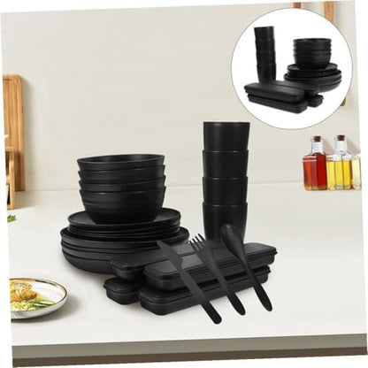 Black 4 Set Reusable PP Utensils Set Xmas for Camping Picnic