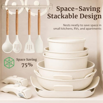 YASHE 21Pcs Nonstick Pots and Pans Set with Detachable Handles, Oven Safe