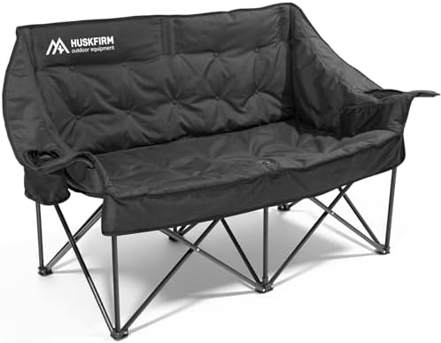 Huskfirm Oversized Double Camping Chair, Support 800LBS, Black
