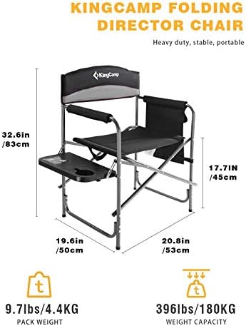 KingCamp Heavy Duty Camping Directors Chairs Supports 400lbs for Adults, Padded Folding Portable Camping Chair with Side Table Storage Pockets Carry Straps