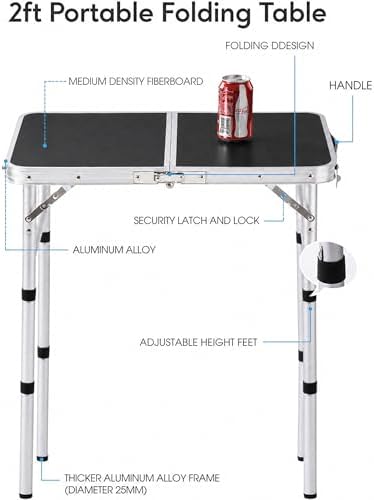 Folding Table Small, 24''L x16''W Camp Aluminum Table, Lightweight Portable