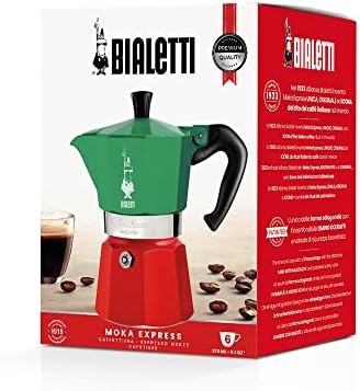 Bialetti - Moka Express Italia Collection: Iconic Stovetop Espresso Maker, Makes Real Italian Coffee, Moka Pot 6 Cups (9 Oz - 270 Ml), Aluminium, Colored in Red Green Silver