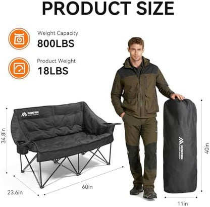 Huskfirm Oversized Double Camping Chair, Support 800LBS, Black