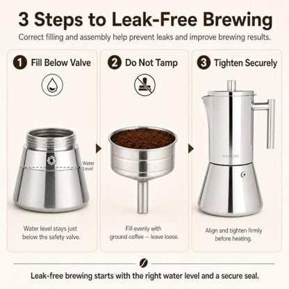 Mixpresso 9 Cup Stainless Steel Moka Pot Stovetop Espresso Coffee Maker