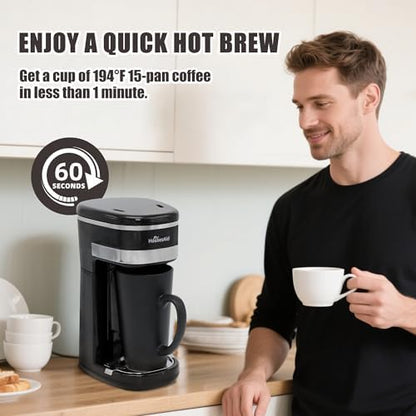 Single Serve Coffee Maker, 15oz Portable One Cup Coffee Brewer