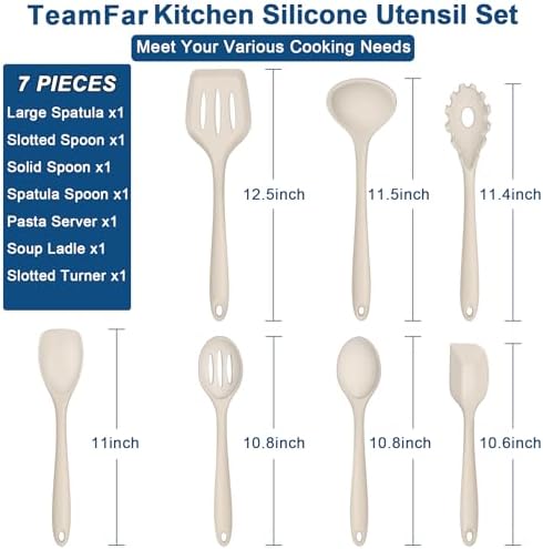 TeamFar Silicone Cooking Utensil Set of 7, Kitchen Cooking Utensil Set