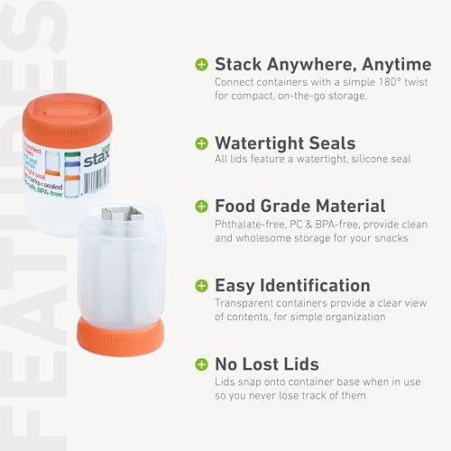 humangear STAX Stackable Containers, Small Tall, Clear/Orange