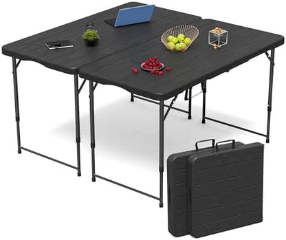 VSOAEIL 4 FT Folding Table 2 Pack Plastic Foldable Table Adjustable Height