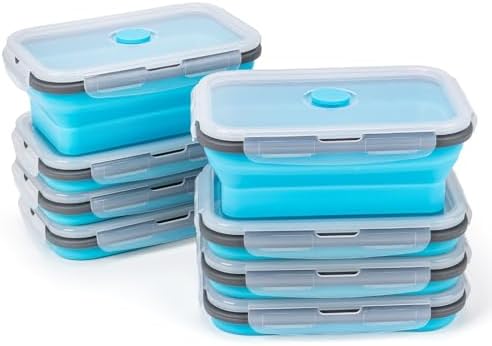 Collapsible Silicone Food Storage Containers Set with Lid & Air Vent,Foldable Lunch Containers (8PCS,Blue,27oz)
