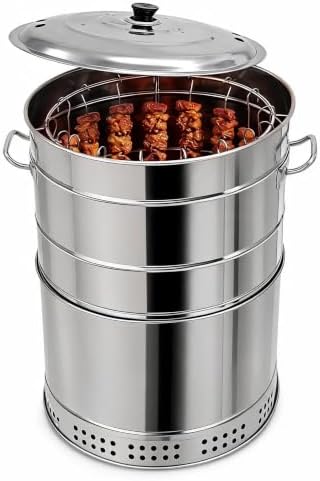 Portable Stainless Steel Charcoal Grill, Smokeless Barrel BBQ Grill with 50 Skewers, Large Capacity 360° Outdoor Cooking for Camping, Picnic, and Backyard Barbecue