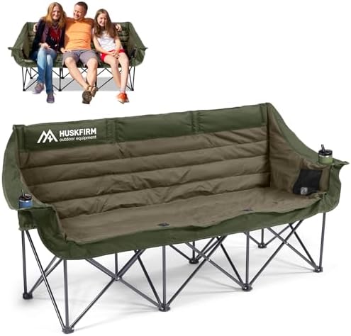 Huskfirm 3 Person Camping Chairs Folding Double Camp Chair for Adults Green