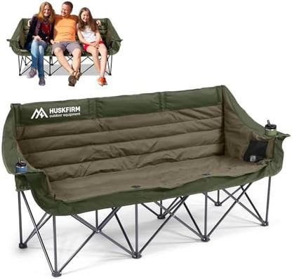 Huskfirm 3 Person Camping Chairs Folding Double Camp Chair for Adults Green